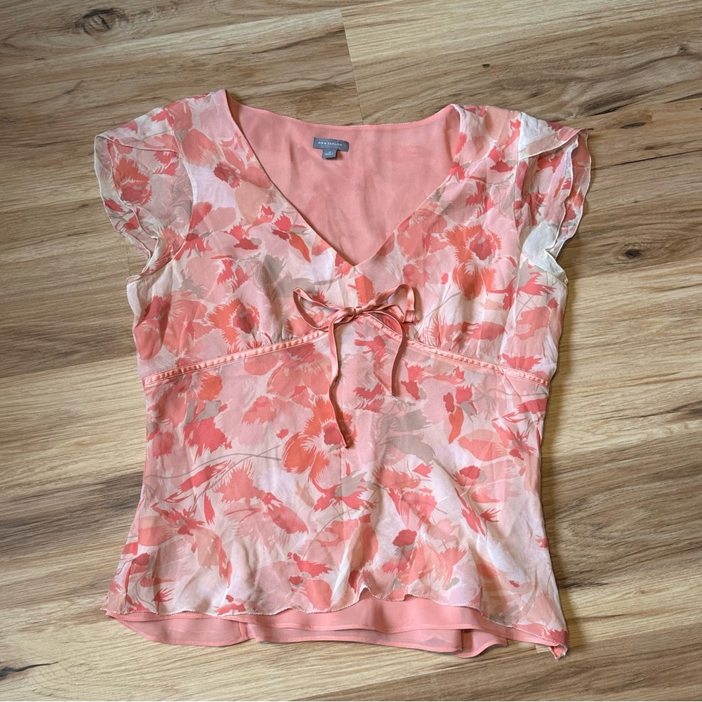 Ann Taylor Coral Floral Blouse